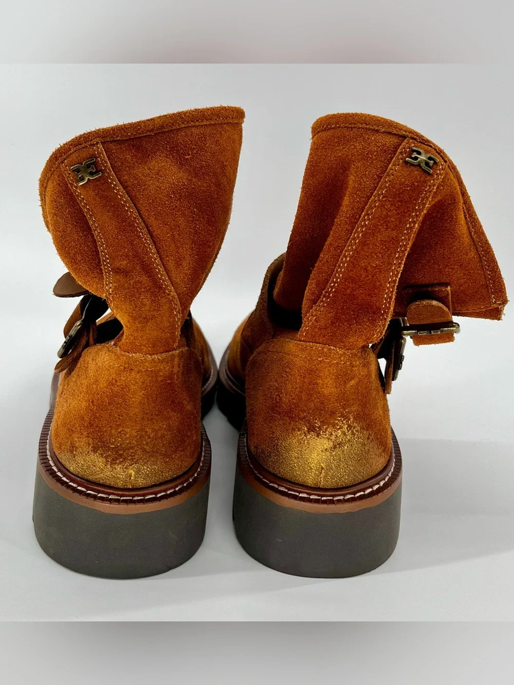 Sam Edelman Kinsley Amber Brown Suede Biker Boots Size 8.5 - LIKE NEW